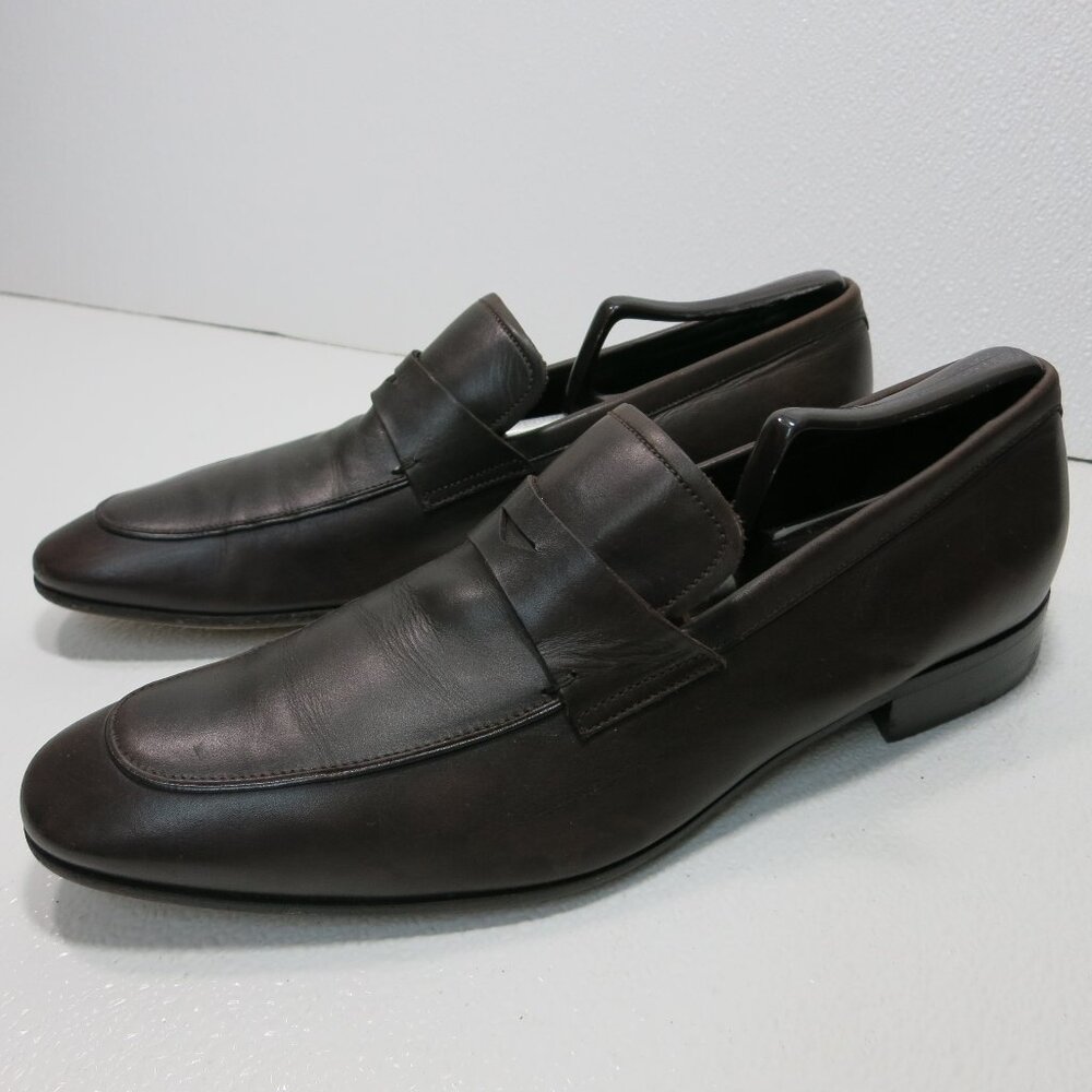 Emporio Armani Brown Leather Dress Strap Loafers Footwear Men's Shoes Italy Sz 8